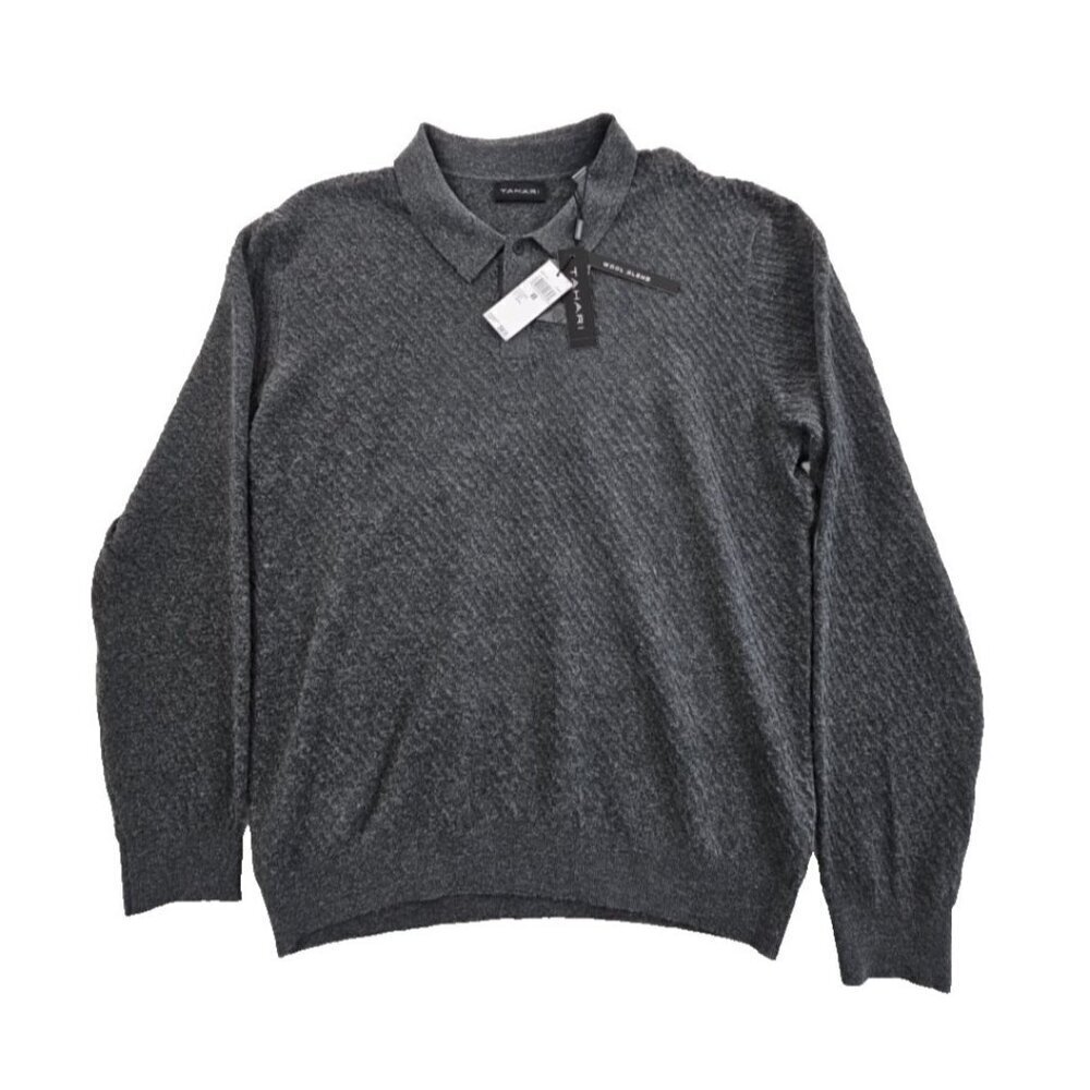 Tahari Wool Blend Sweater Men's Medium Grey Long Sleeve Pullover NWT‎ MSRP $70
